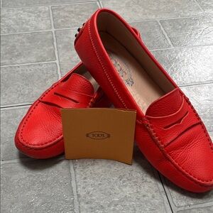 Tod's Vibrant Red Leather Loafers